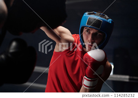 Boxers practicing sparring technique Boxers practicing sparring technique 114285232