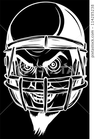 white silhouette of devil or satan American football sports mascot on black background white silhouette of devil or satan American football sports mascot on black background 114285238