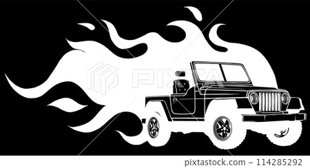 white silhouette of Crossover car for race sports on black background. Vector illustration 114285292