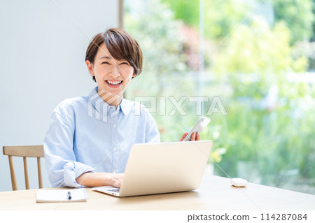 A woman doing telework. 114287084