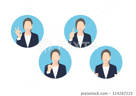 OK 標誌,拳頭泵,指點,女性中層商務人士/經理提出建議,圖標風格 OK 標誌,拳頭泵,指點,女性中層商務人士/經理提出建議,圖標風格 114287225