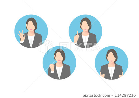OK 標誌,拳頭泵,指點,女性中層商務人士/經理提出建議,圖標風格 OK 標誌,拳頭泵,指點,女性中層商務人士/經理提出建議,圖標風格 114287230