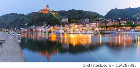Cochem with Reichsburg castle, Germany 114287385