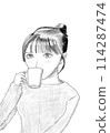 喝咖啡的女人，單色（鉛筆畫風格） 114287474