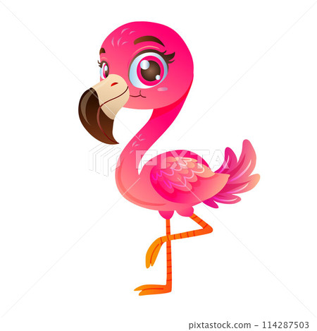 cute flamingo bird cartoon character 114287503