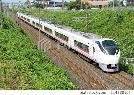 Hitachi Express train running through a pass 114288105