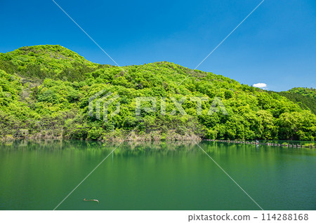 Amagase Dam with fresh greenery, Lake Houou, Uji City, Kyoto Prefecture 114288168