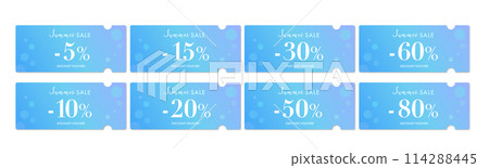 Set of refreshing light blue coupon vector icons (by discount rate) for summer sales 2 Set of refreshing light blue coupon vector icons (by discount rate) for summer sales 2 114288445