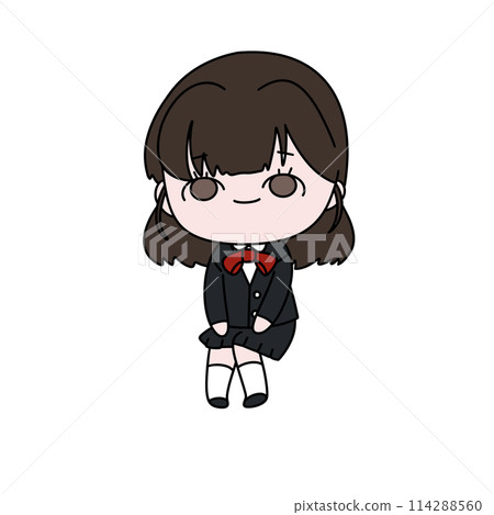 A cartoon girl is sitting on the floor in a school uniform A cartoon girl is sitting on the floor in a school uniform 114288560