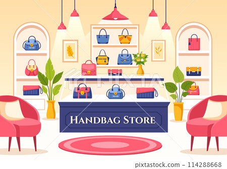 Handbag Store Vector Illustration with Collection of Various Quality Bags and Different Types of Lifestyle in Flat Cartoon Background Design 114288668