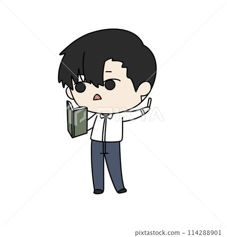 A cartoon boy is holding a book and waving A cartoon boy is holding a book and waving 114288901
