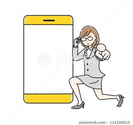 Illustration of a business woman with a smartphone Illustration of a business woman with a smartphone 114289010