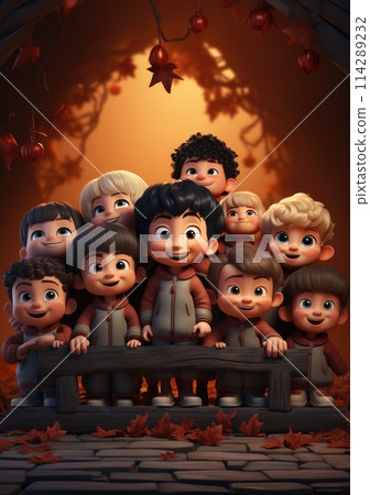 cute of character kids group friends on red chines culture suit of Chinese new year celebration concept with happy and funny 114289232