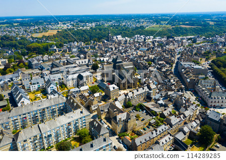 Aerial view of Dinan overlooking Gothic Church of Saint Malo, France 114289285