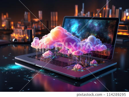 Business cloud computing: digital screen with application cloud service at neon style Business cloud computing: digital screen with application cloud service at neon style 114289295