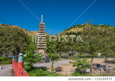 Uji Park Tower Island in early summer: Thirteen-story stone tower 114289472