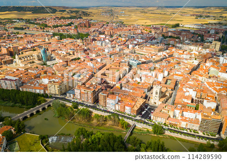 Panoramic view from the drone on the city Palencia. Panoramic view from the drone on the city Palencia. 114289590