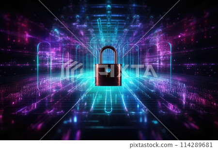 Cyber security network. Data protection concept. Businessman using laptop computer with digital padlock Cyber security network. Data protection concept. Businessman using laptop computer with digital padlock 114289681