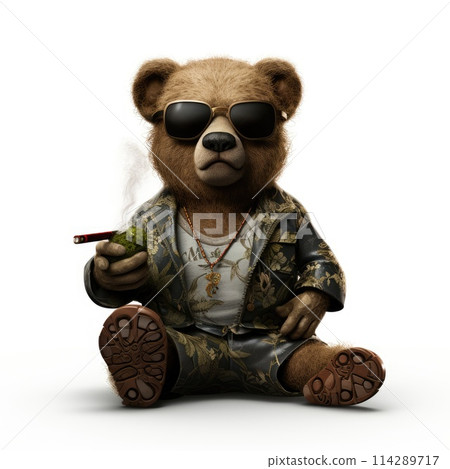 cool bear doll smoking cigarette on White background. cool bear doll smoking cigarette on White background. 114289717