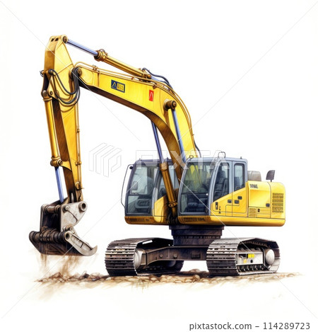 Construction equipment. Heavy black excavator with a folded boom on a white background, isolated. 3d Construction equipment. Heavy black excavator with a folded boom on a white background, isolated. 3d 114289723
