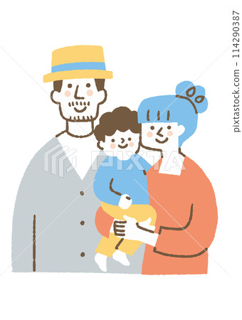 A family of three: a mother and a father holding their son_color A family of three: a mother and a father holding their son_color 114290387
