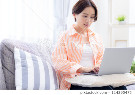 A woman watching a personal computer A woman watching a personal computer 114290475