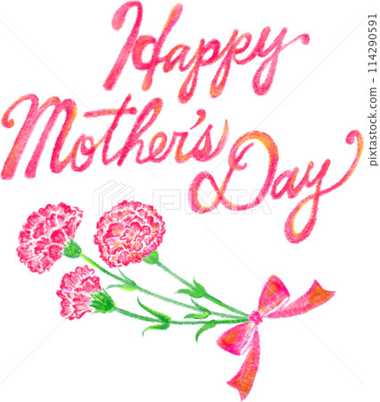 Mother's Day_Happy Mothers Day_letter and bouquet of carnations_hand-drawn style_cursive 114290591