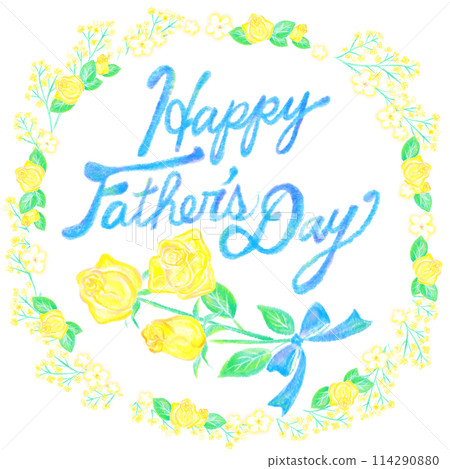 父親節_FathersDay_手繪風格字母和黃玫瑰和花框 114290880