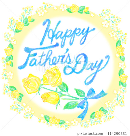父親節_FathersDay_手繪風格字母和黃玫瑰和花框 114290881