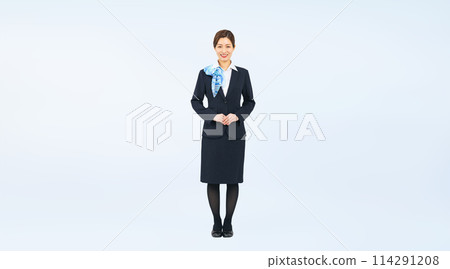 Full-body photo of a woman serving customers 114291208