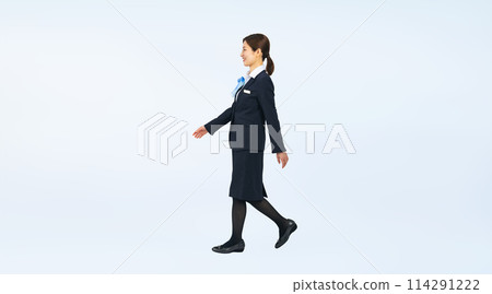 Full-body photo of a walking customer service woman Full-body photo of a walking customer service woman 114291222