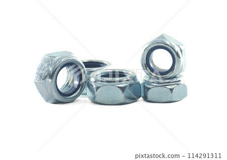 Self locking hex nuts isolated on white background Self locking hex nuts isolated on white background 114291311