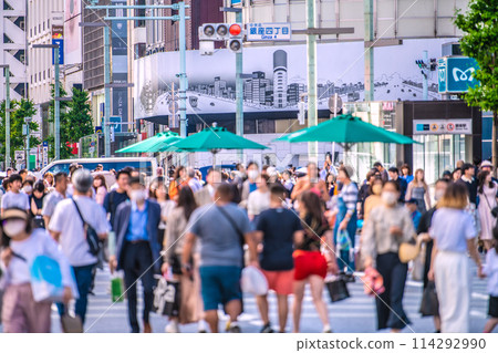 Tokyo cityscape in Japan: Ginza pedestrian precinct bustling with foreign tourists during Golden Week...inbound tourism revival = May 5th 114292990