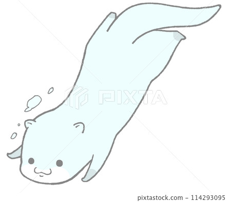 An otter swimming underwater toward the bottom left (sky blue) 114293095