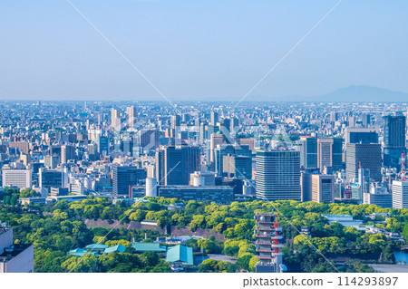 Tokyo cityscape in Japan: Takebashi and Hitotsubashi areas, Mainichi Newspapers and Marubeni Building. In the background you can also see Kanda Surugadai and Nishi Nippori. 114293897