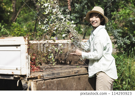 Woman managing the garden Woman managing the garden 114293923