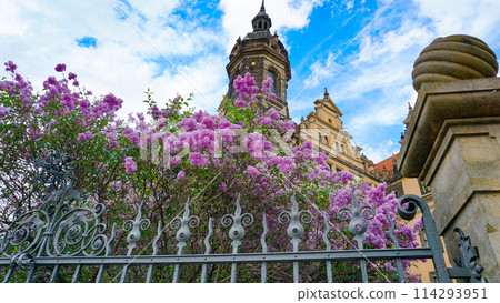 Drezden, Germany - fragment of architecture and historical building at center 114293951