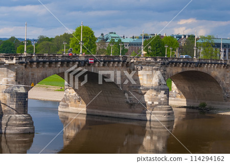 Drezden, Germany - panorama of bridge and historical building at center 114294162