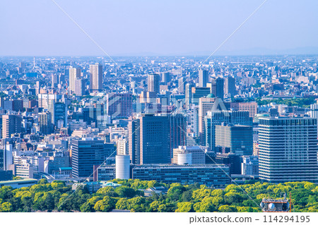 Tokyo cityscape in Japan: Takebashi and Hitotsubashi areas, Mainichi Newspapers and Marubeni Building. In the background you can also see Kanda Surugadai and Nishi Nippori. 114294195