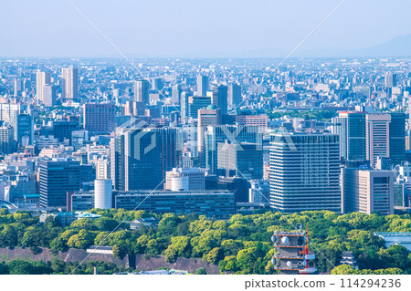 Tokyo cityscape in Japan: Takebashi and Hitotsubashi areas, Mainichi Newspapers and Marubeni Building. In the background you can also see Kanda Surugadai and Nishi Nippori. 114294236