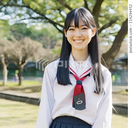 Japanese high school girls in the park Japanese high school girls in the park 114294452