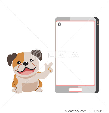 Cartoon character bulldog and smartphone 114294508