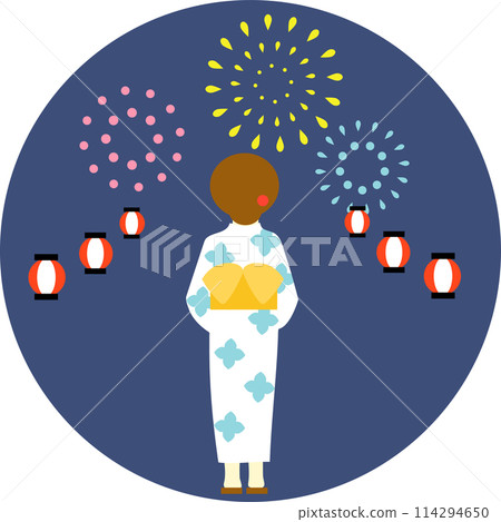 穿著浴衣觀看煙火的女人 114294650