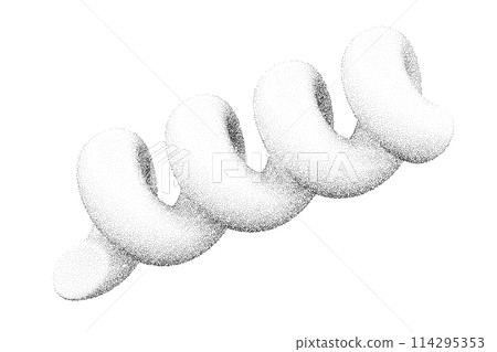 Grainy spring with noise texture. Dotted stipple curve spiral isolated on white background. Vector gradient grunge shape with shadows. 114295353