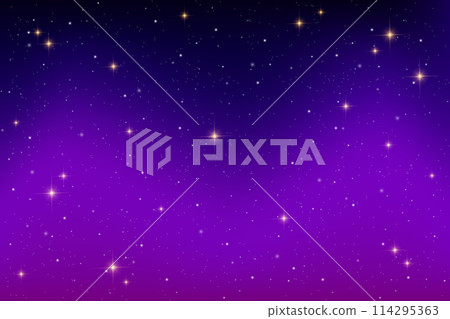 Starry night sky. Dark blue vector space. Black and purple galaxy with cosmic light of planets. Shiny astrology constellations with sparkles. Winter fantasy gradient backdrop. Milky way wallpaper. Starry night sky. Dark blue vector space. Black and purple galaxy with cosmic light of planets. Shiny astrology constellations with sparkles. Winter fantasy gradient backdrop. Milky way wallpaper. 114295363