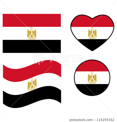 Egypt flag icon. Waving Egypt Flag. Heart Egypt flag. Round Egypt flag. flat style. Egypt flag icon. Waving Egypt Flag. Heart Egypt flag. Round Egypt flag. flat style. 114295582