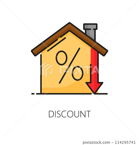 Real estate insurance, apartment mortgage, house rent outline color icon. Apartment loan market outline symbol, real estate property, rent company or house sale service linear vector icon or pictogram 114295741