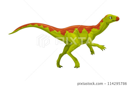 Cartoon Hypsilophodon dinosaur character. Isolated vector small, herbivorous dino from the early cretaceous period. Ancient prehistoric reptile walked on two legs, extinct ancient creature 114295786