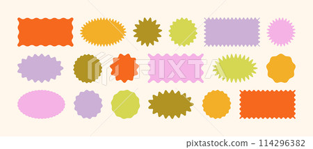 Zig zag Wavy Edge Rectangle, Oval, Circle Stickers Set. Vector Jagged Geometric Shapes. Abstract Elements 114296382