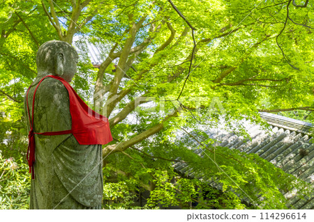 Stone Buddha of Hasedera Temple surrounded by fresh greenery 114296614